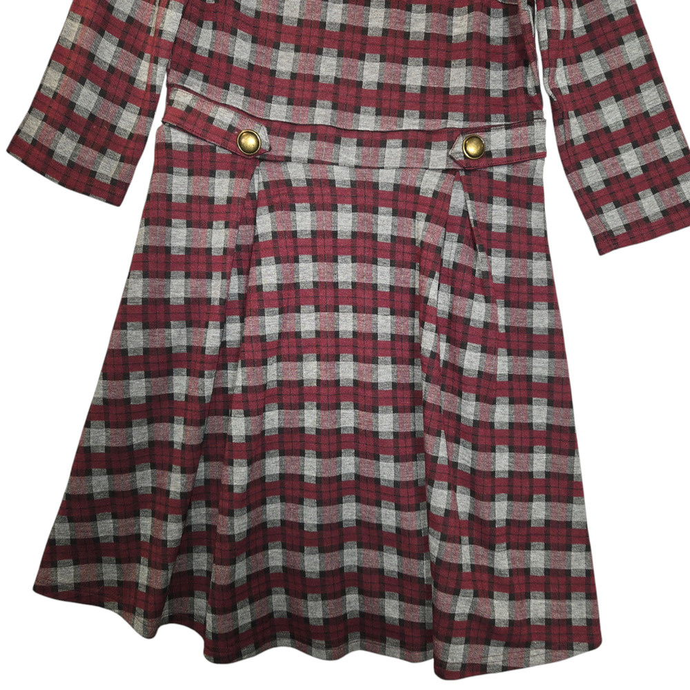 NWOT Modcloth Womens Large Fit & Flare Dress Plaid Burgundy Stretch Preppy - Picture 4 of 15